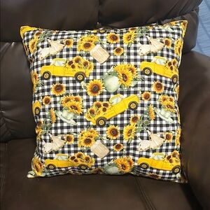 Vintage Yellow Truck & Sunflower Farmhouse Pillow (Reversible)
